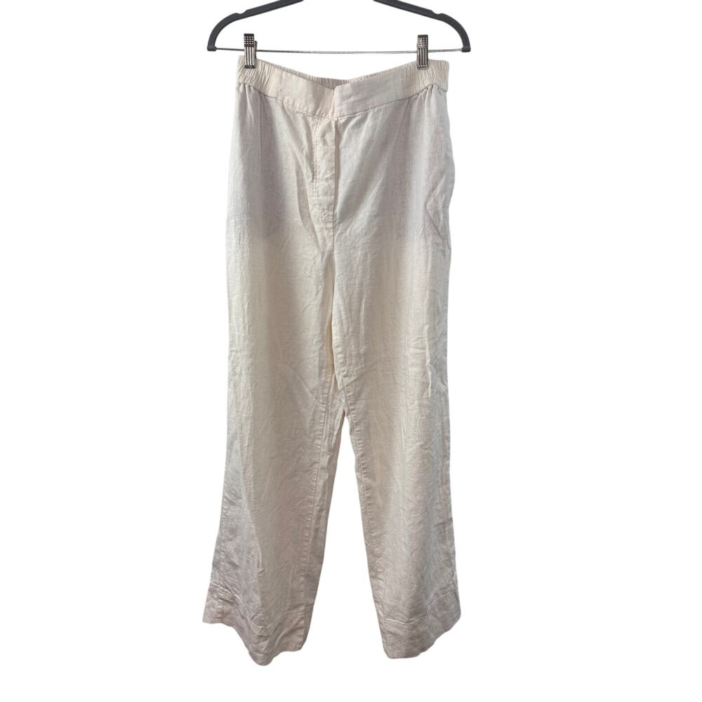 ZARA Ivory Linen Pants High-Rise Elastic Waistband Wide Leg 3505/939 Large L